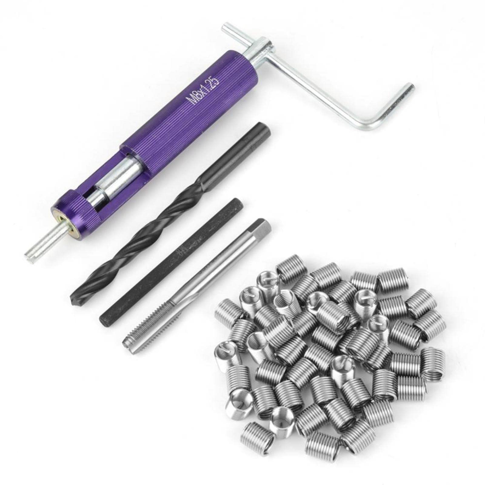 50Pcs Kit di Riparazione Filettatura Auto M8 x 2D In Acciaio A Spirale Filo A Vite Inserti Filettati Chiave Chiave Inserti Trapano Rubinetto Strumento di Filettatura