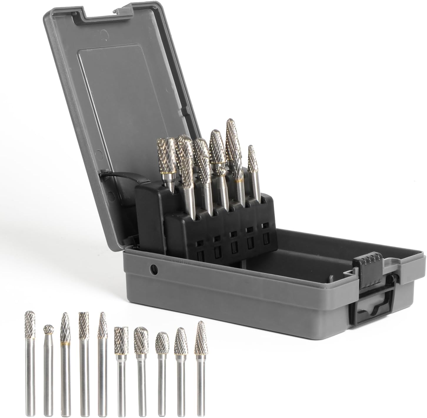 10PCS 1/4'' Shank Carbide Burrs Set Double Cut Solid Power Tools TC Rotary Files Bits for Die Grinder Metal Wood Concrete Plastic Grinding Carving Engraving Drilling Polishing Cutting