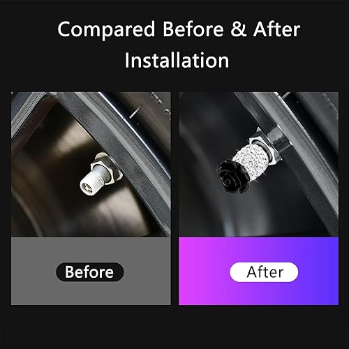 Miniatura 3 de Tapas de vástago de válvula con diamantes de imitación, 4 unidades, con diseño de flores rosas, universales, accesorios de automóvil, SUV,