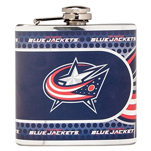 NHL Columbus Blue Jackets Stainless Steel Hip Flask with Metallic Graphics, 6 oz., Silver