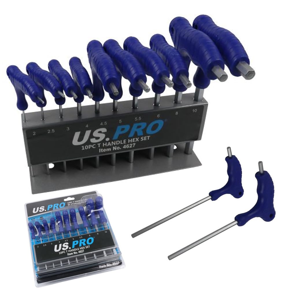 US PRO T-Handle Hex Allen Key Set 2, 2.5, 3, 4, 4.5, 5, 5.5, 6, 8, 10mm in Rack