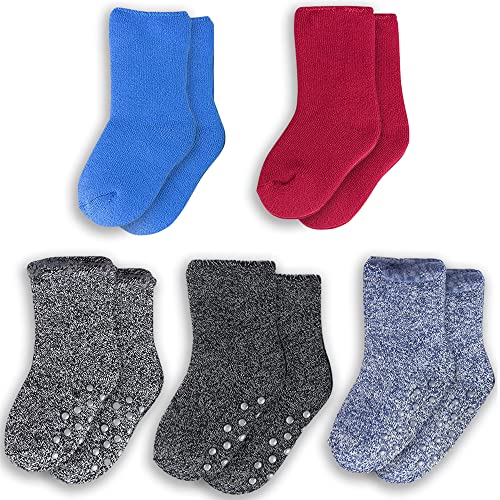 Hot Feet Toddler Boys And Girls Crew Warm Thermal 5/6 Pack Socks W/Soft Thick Brushing Inside, Medium, Women, Christmas Blue #TOP2