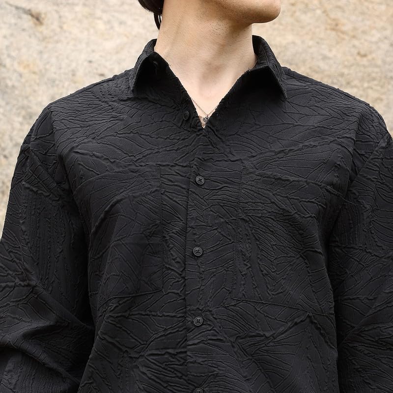 Image of CAHOOT Men's Multitrack Striped Oversized Shirt for Casual Wear | Spread Collar | Long Sleeve | Button Closure | Oversized Shirt Crafted with Comfort Fit for Everyday Wear