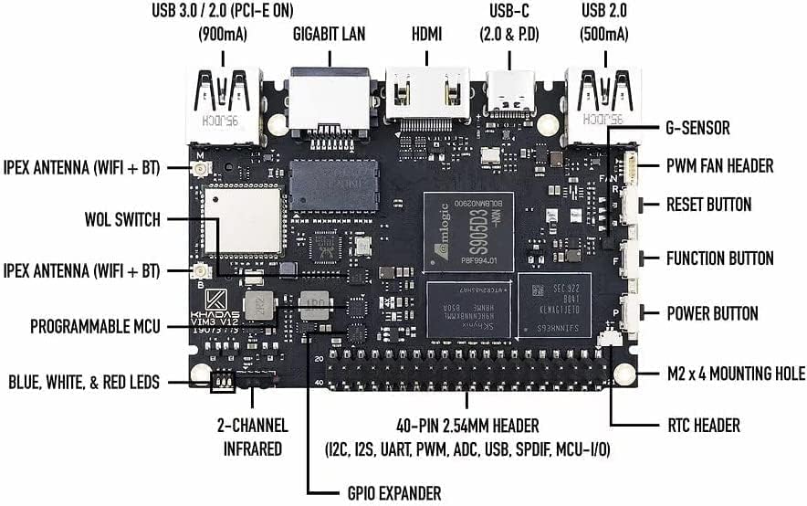 Image of khadas VIM3L Amlogic S905D3 Single Board Computer with 1.2 Tops,16MB SPI Flash,MCU Programmable,4K Playback at 75fps, Gigabit Ethernet with WOL, Bluetooth 5.0, DIY Home Theatre PC(VIM3L)