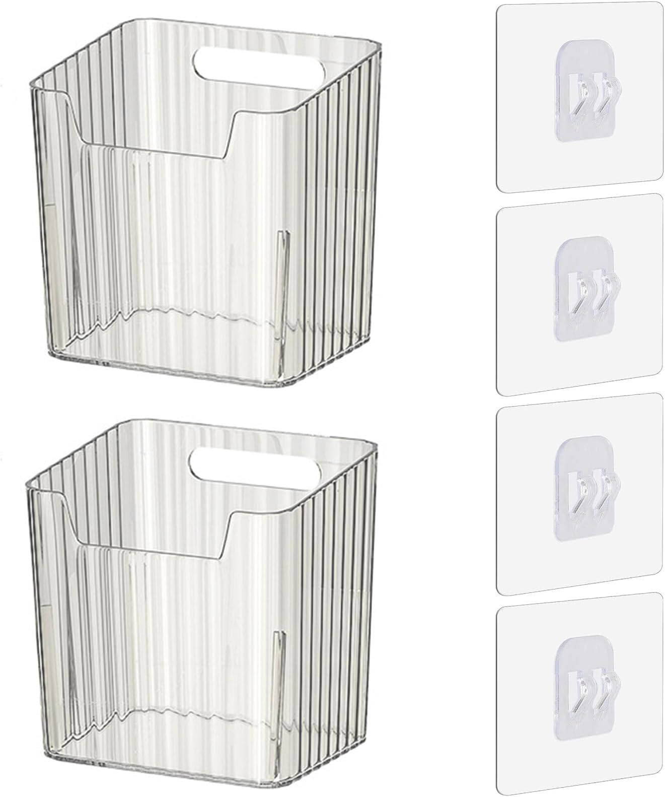 Set of 2 Storage Organizer Bins Wall Mounted Floating Shelves Fridge Organizer Stackable Clear Plastic Storage Bins for Wall, Refrigerator, Kitchen, Bathroom, Countertops, Pantry, BPA Free (Clear)