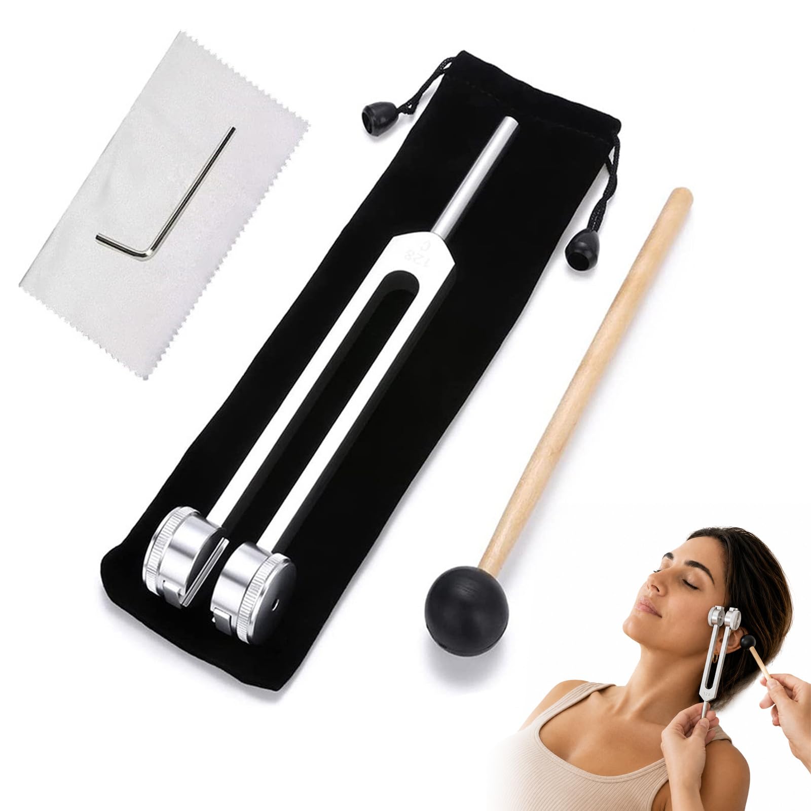 Aureva Lumyra - Instrumento de Sanación 128 Hz, Diapasón Terapéutico con Martillo de Goma, Herramienta de Ajuste, Bolsa y Paño, para Meditación, Yoga y Terapia de Sonido