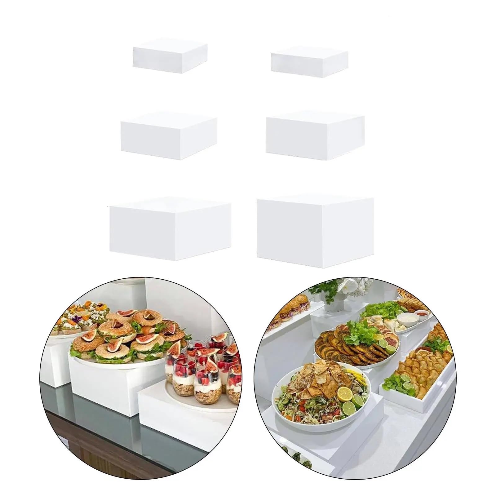 Soporte para bufé Caja de 6 elevadores exhibición for mesa buffet, soportes 5 lados anidados for joyería, artículos catering, coleccionables, cosméticos, pasteles(WHITE)