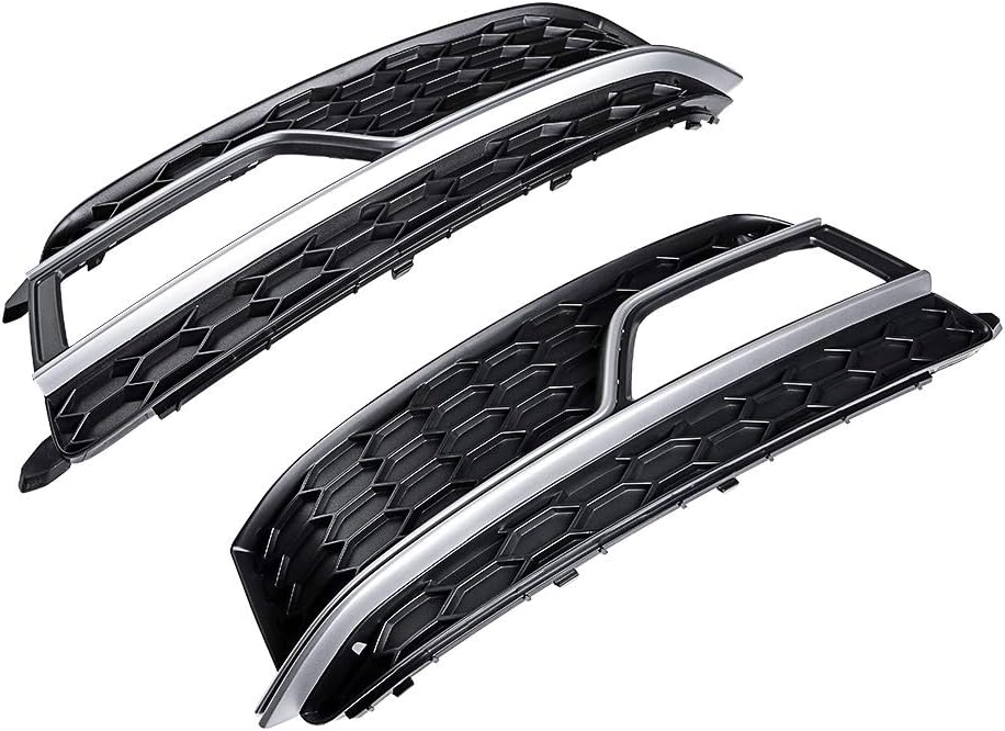 AstraDepot Compatible with 2013-2016 Audi A5 S-Line / S5 Front Honeycomb Hex Mesh Foglight Open Vent Grill Intake Cover (Matte Black-Chrome Trim)