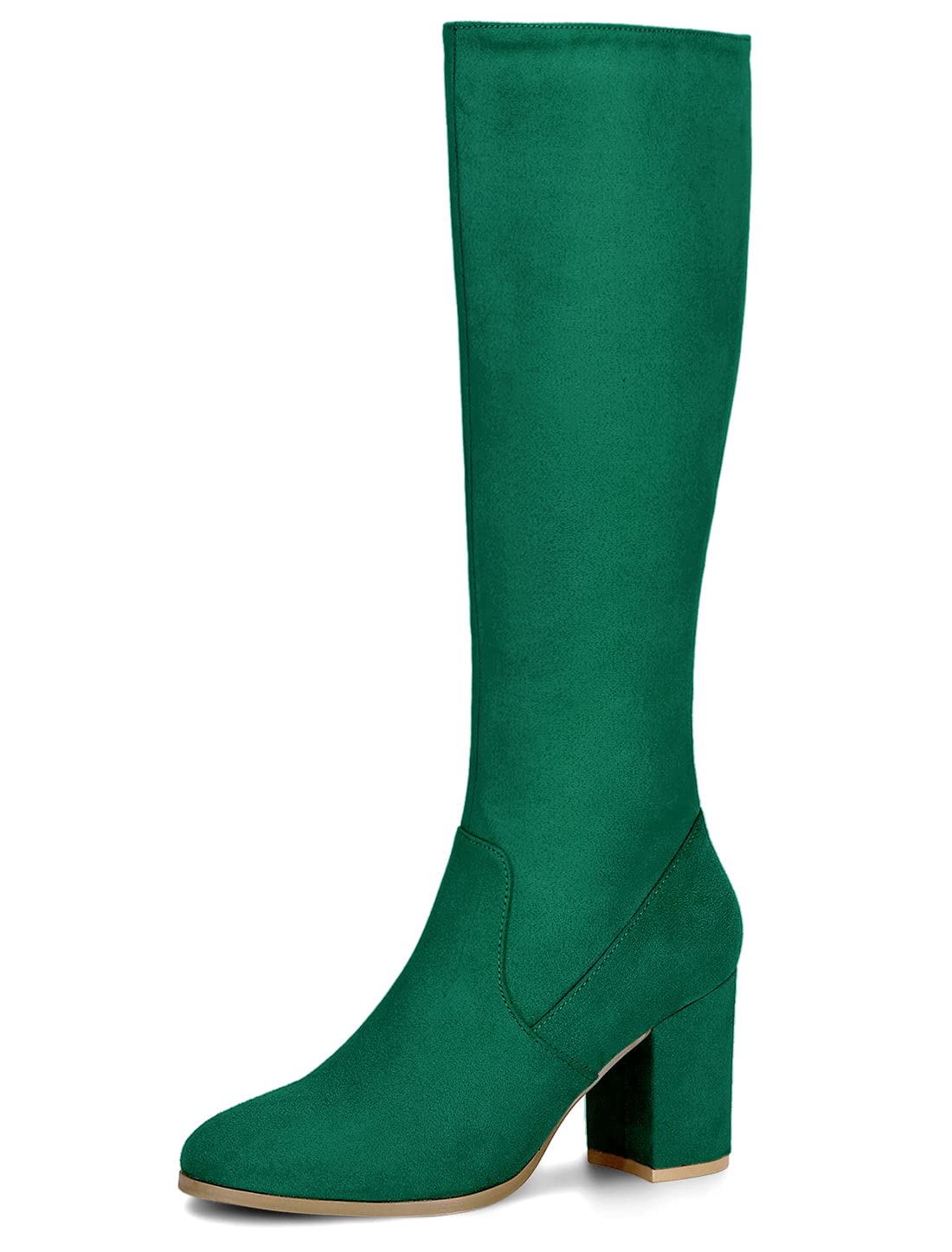 Allegra K Womens Side Zipper Chunky Heel Knee High Emerald Green Boots 10 M US -