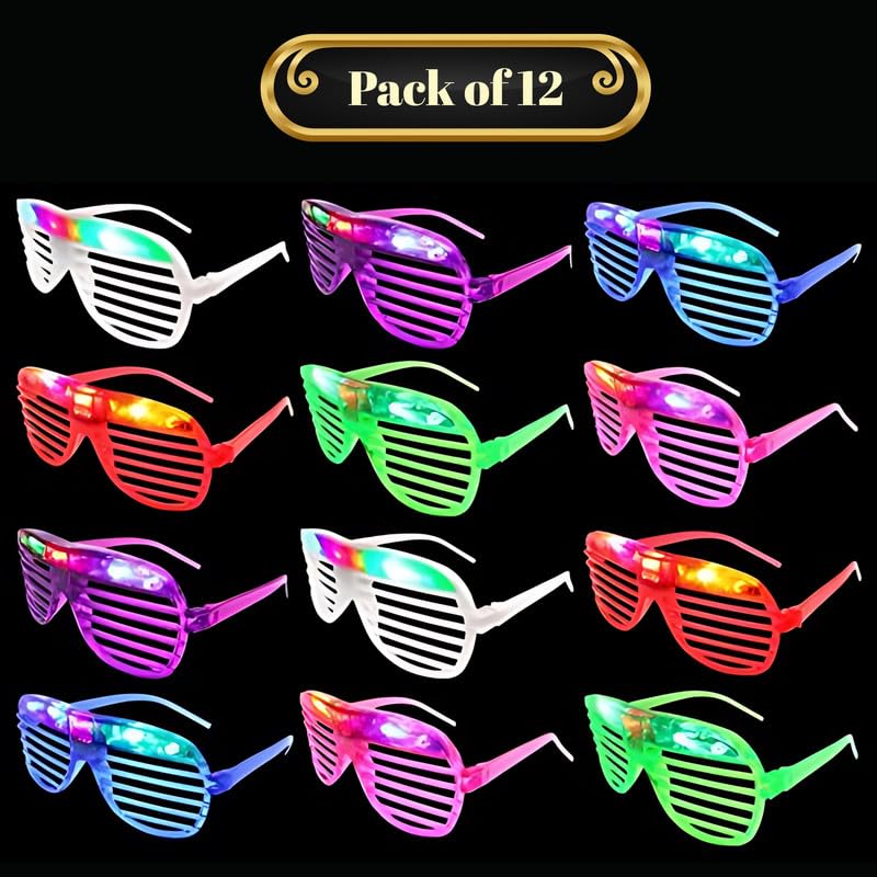 Image of Shimmers Neon Party Glasses - Glow in Dark Shutter Shades for Kids & Adults, UV Reactive Bright Color Sunglasses for Holi, DJ Night, Birthday, Festival, Rave & Dance Party Accessories