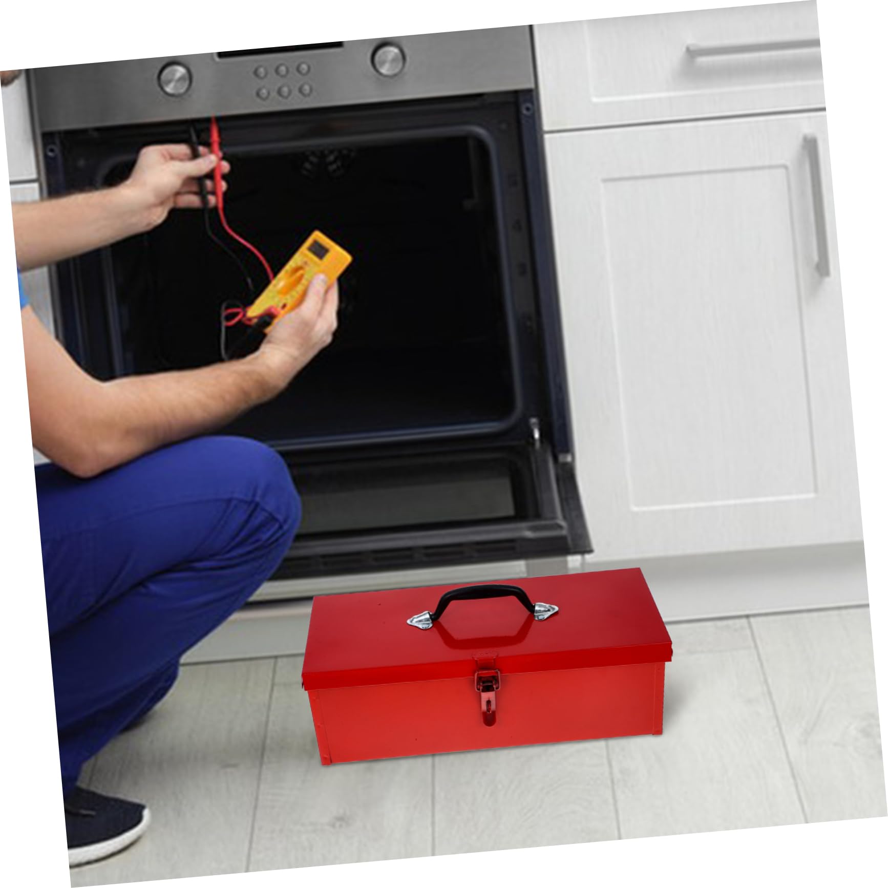 Cassetta degli Attrezzi in Ferro Rossa, Piccola e Portatile, Maniglia Comoda e Chiusura Robusta, per Uso Domestico e Officina Stile Casuale