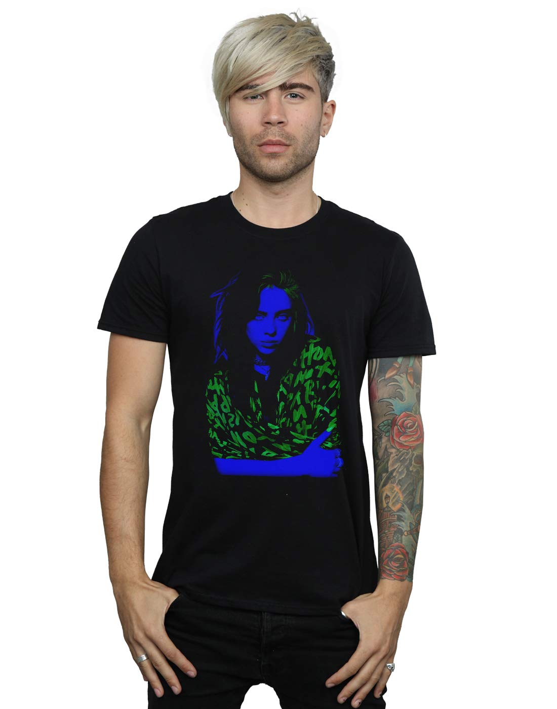 Absolute Cult Men's Black Billie Eilish Neon Backlit T-Shirt Large