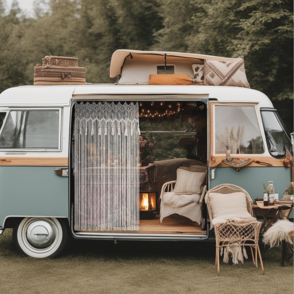 Cozyor Makramee Boho Vorhang Türvorhang Fenstervorhang 132x200cm als Raumteiler, Wandbehang & Deko weiß, für Traubogen, Hochzeit, Wohnzimmer, Schlafzimmer
