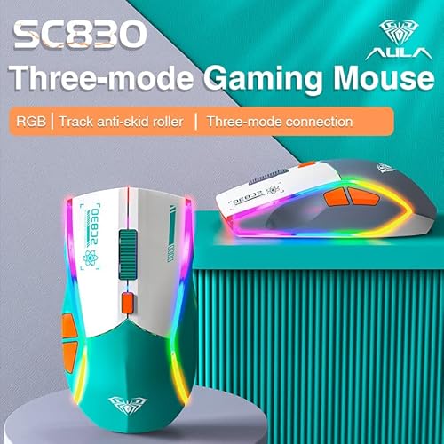 Aula Wireless Gaming Mouse,Tri-Mode 2.4G/Usb-C/Bluetooth Mouse,Rainbow Rgb Backlit,All Buttons Programmable,Multi-Device Computer Mouse For Pc/Mac Laptop, Tablet, Desktop, Rechargeable, Sc830 #TOP1