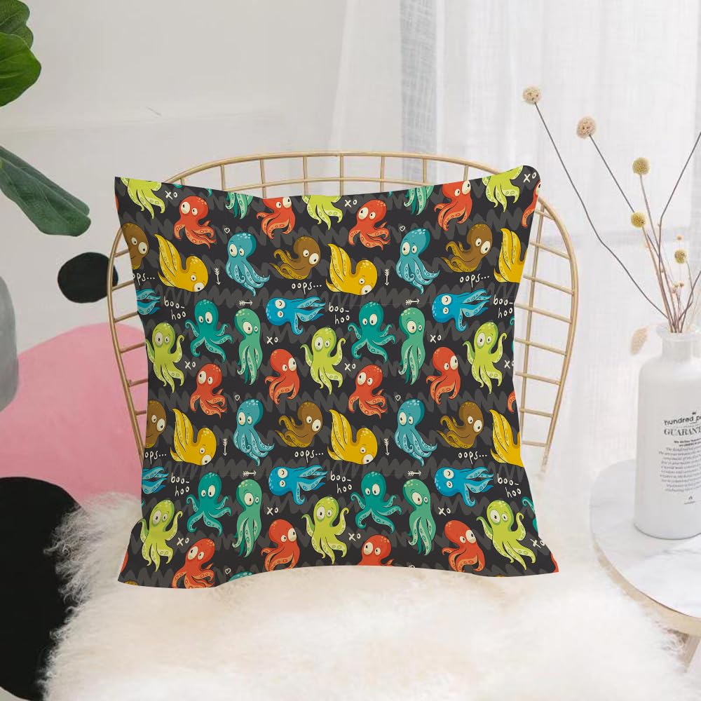 HYOSXW Cushion Cover,Throw Pillow Case Home Decorative for Living Room Bedroom Sofa Chair 16X16 Inch,Octopus, octopus cartoon style drawing funny characters from the ocean underwat,Pillowcase 40X40cm