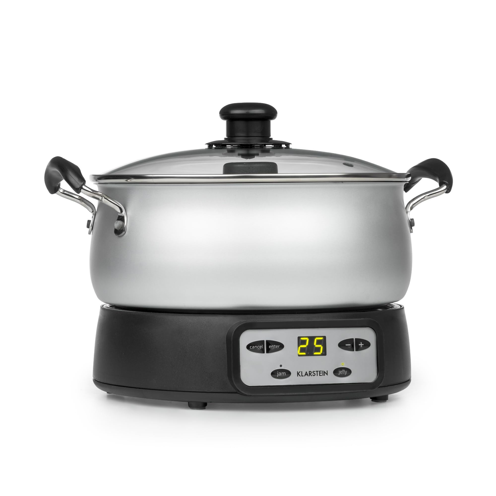 Klarstein Jam Session - confiturier et cuiseur de gelées, 1000 watts, 2 programmes automatiques, 3 litres de capacité, Durée de cuisson réglable, cuve est lavable en machine - argent