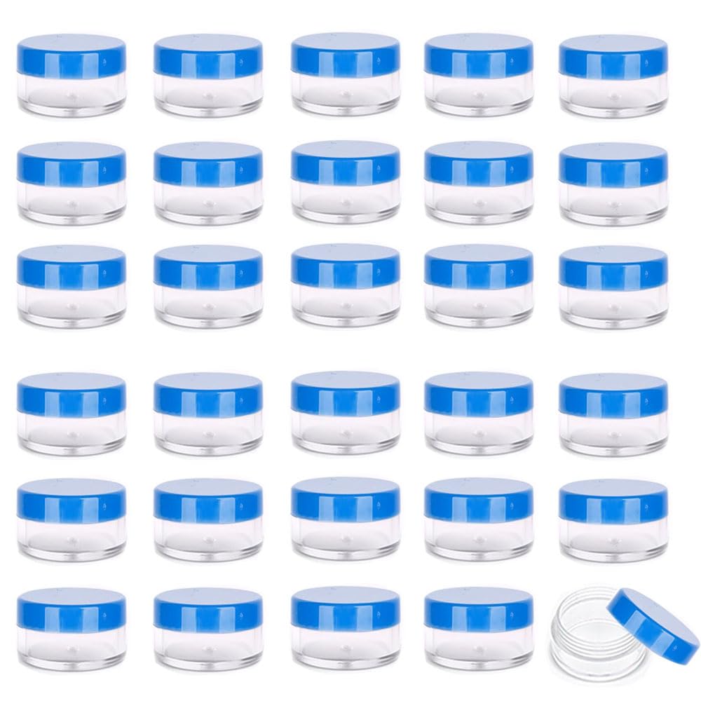 30 Count Tiny Sample Jars,3 Gram Sample Containers with Lids,Empty Lip Balm Containers, Mini Cosmetic Containers with Lids, Makeup Travel Containers(Blue)