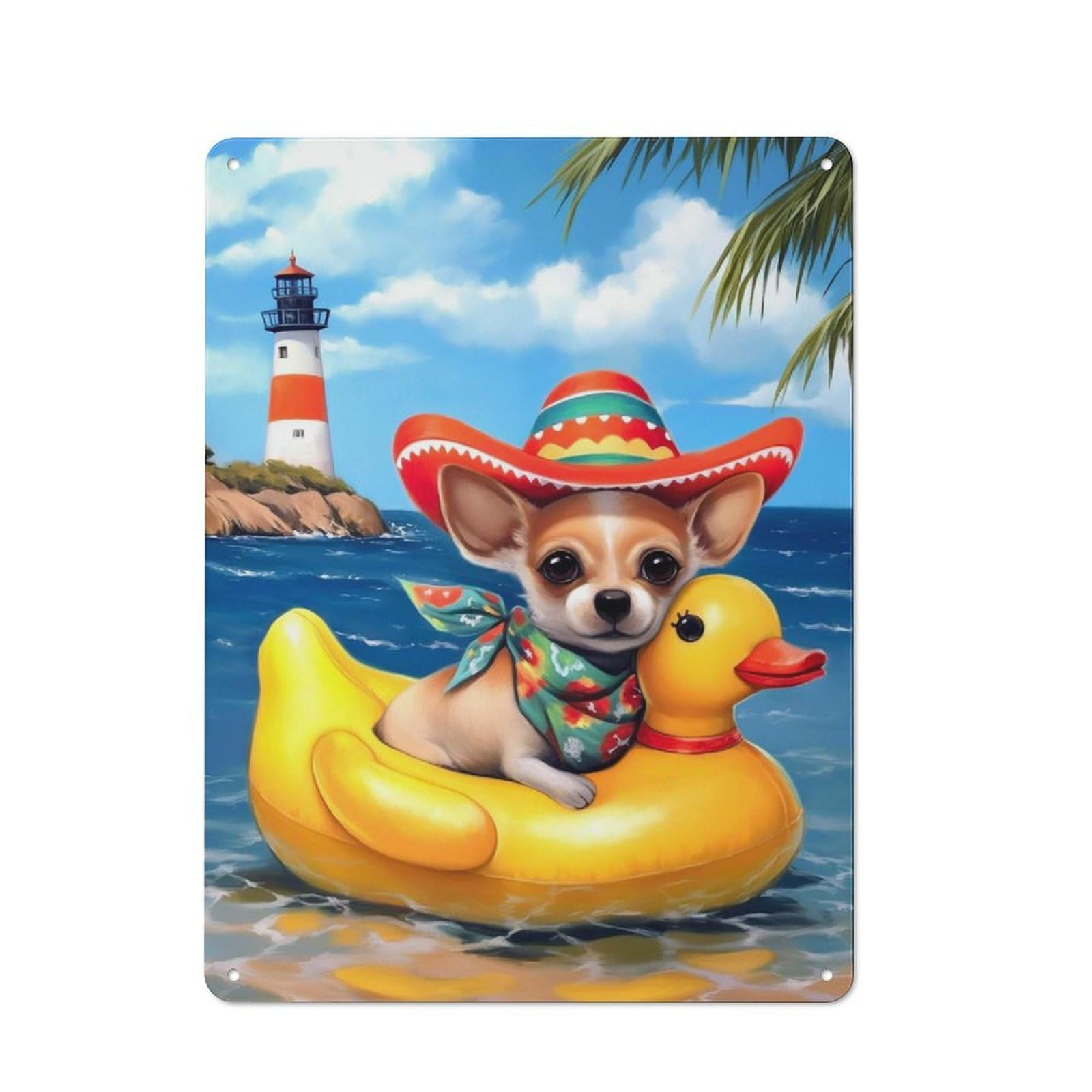 Junmoney Chihuahua Vacation Rustic Tin Sign 40X30cm Featuring For Bar Or Restaurant, A Housewarming Gift For Bar Decor Enthusiasts