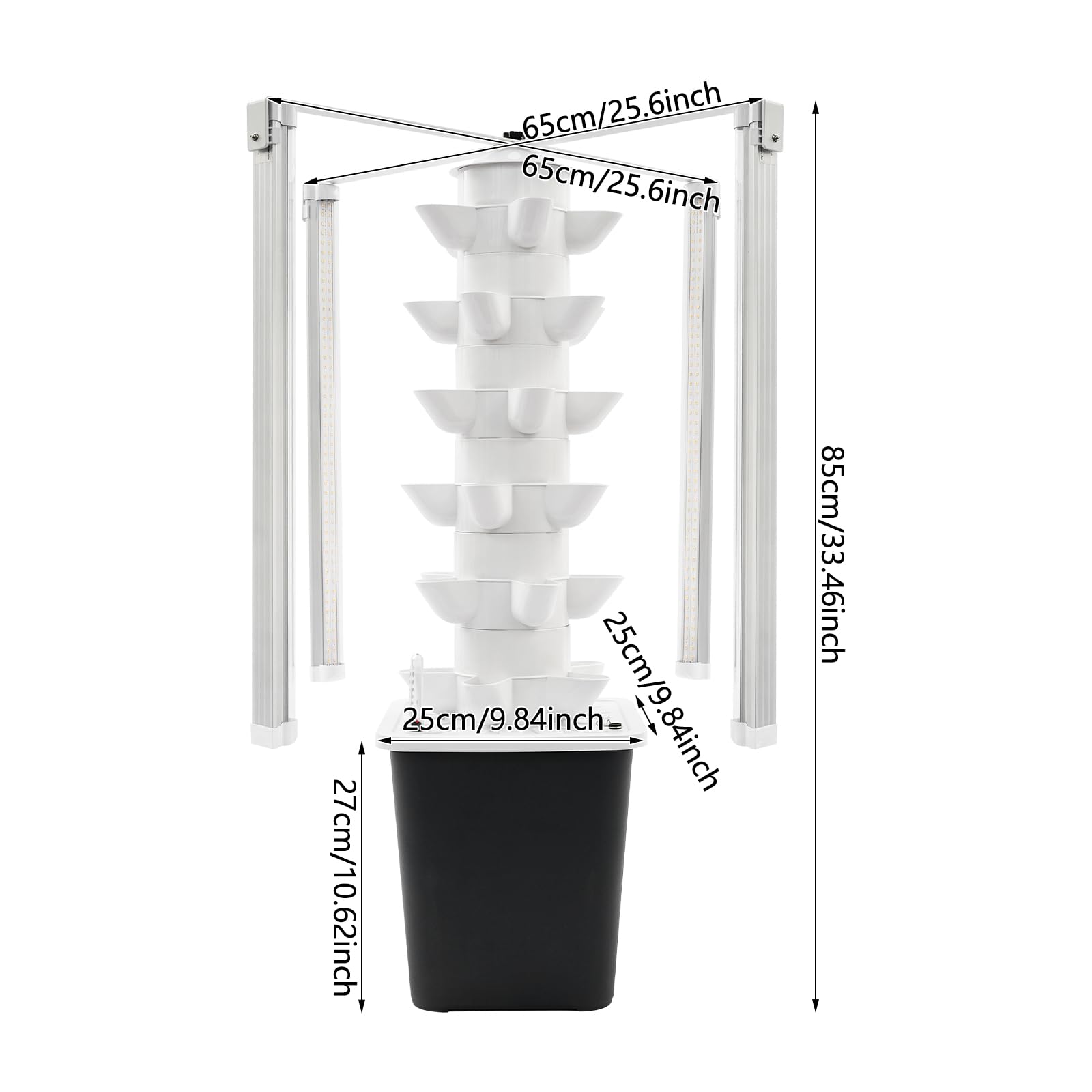 Kit de cultivo hidropónico para torre de 6 pisos, 30 agujeros, sistema de cultivo sin tierra, torre hidropónica vertical con luz LED y depósito de agua, torre de plantación hidropónica para