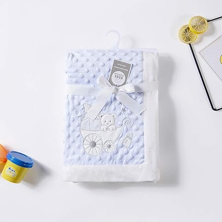 Amazon Happykids ベビーブランケット 新生児二重織毛布 赤ちゃん毛布 ブランケット 子供掛け毛布 フランネル毛布 着る毛布赤ちゃん出産祝い 防寒 ふわふわ 保育園 お昼寝タオルケット 青色 毛布 ブランケット ベビー マタニティ 通販