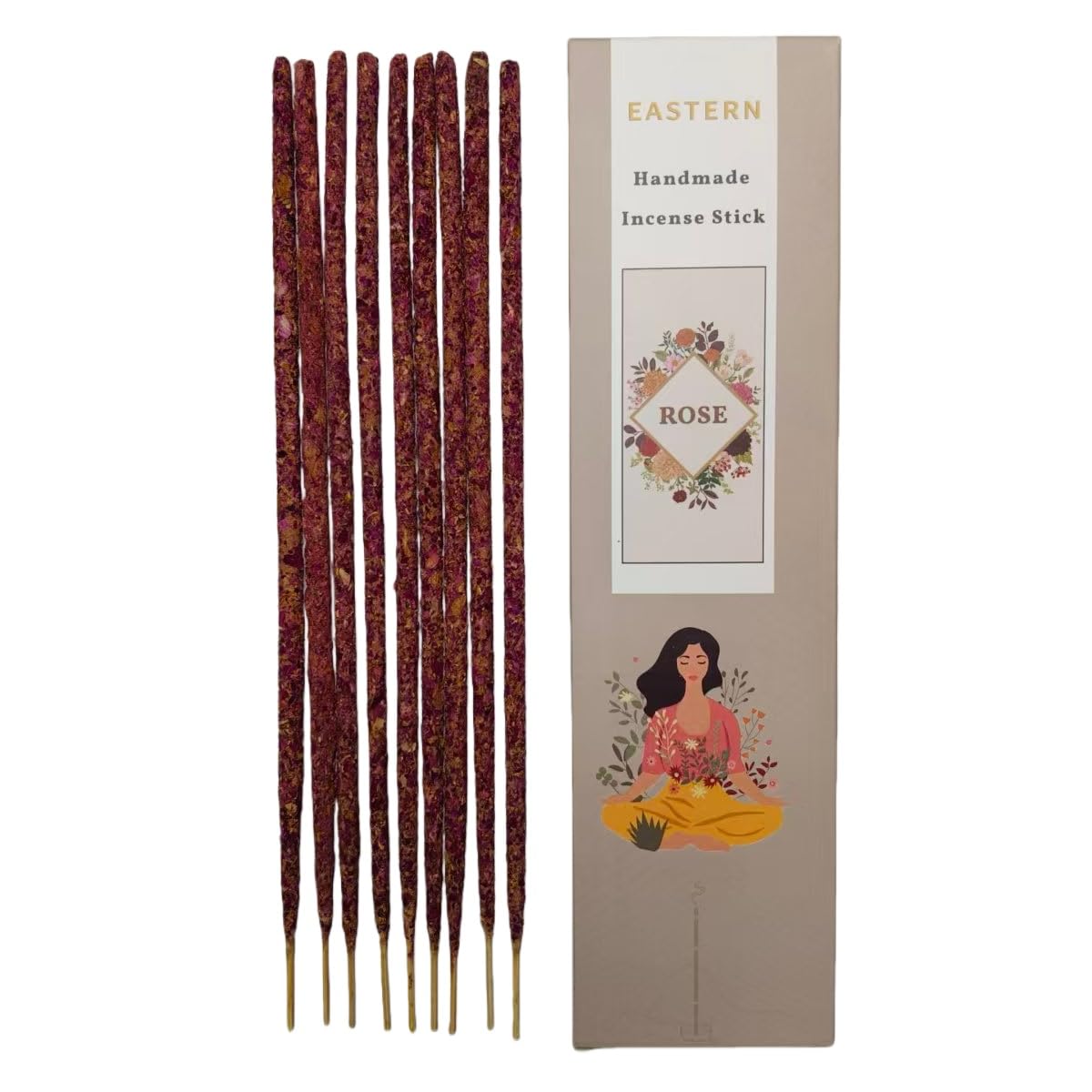 Handcrafted Rose Flower Incense Stick 9 pcs Wildly Natural 9.4" Long - Thick Aromatic Incense Sticks(1 Hour Burn Time)