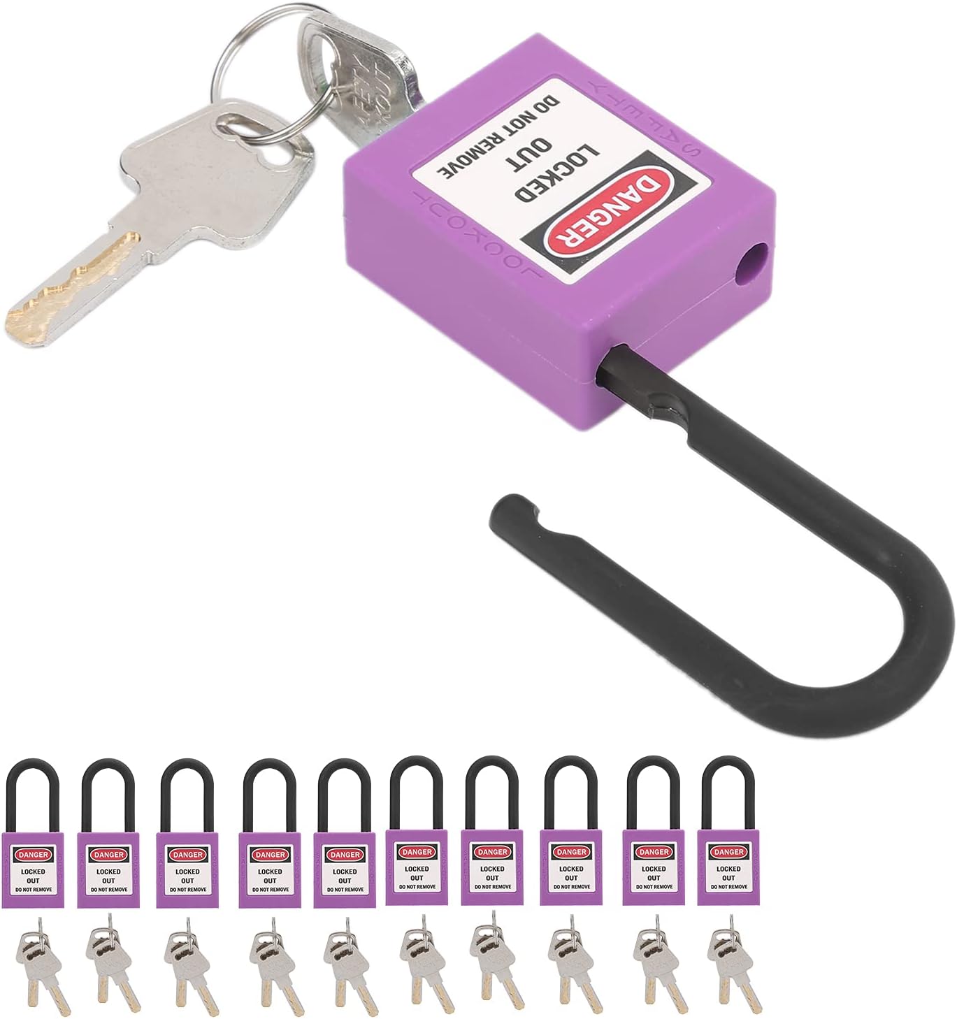 10 Set Safety Padlock, 38mm/1 5in Safety Padlock Engineering Plastics Safety Padlock and Tagout Locks for Factories Construction Sites, Dielectric thermoplastic Safety Padlock (Purple)