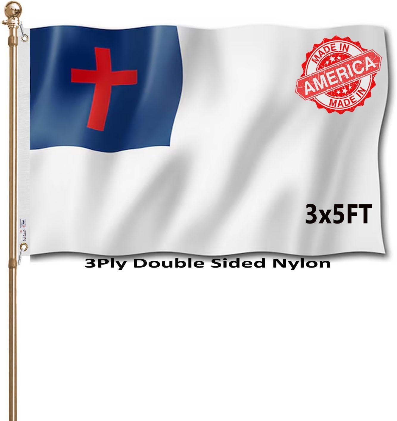 Christian Cross Flag 3x5 Outdoor Heavy Duty Double Sided Nylon Vivid Color Anti-Fading with 2 Brass Grommets for Home/Company/Indoor Outdoor Decoration