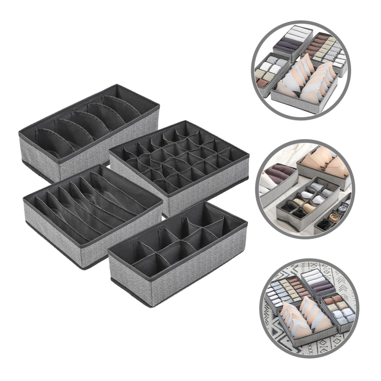 Organisateur de Tiroir à Chaussettes Pliable 4 Pièces en Tissu