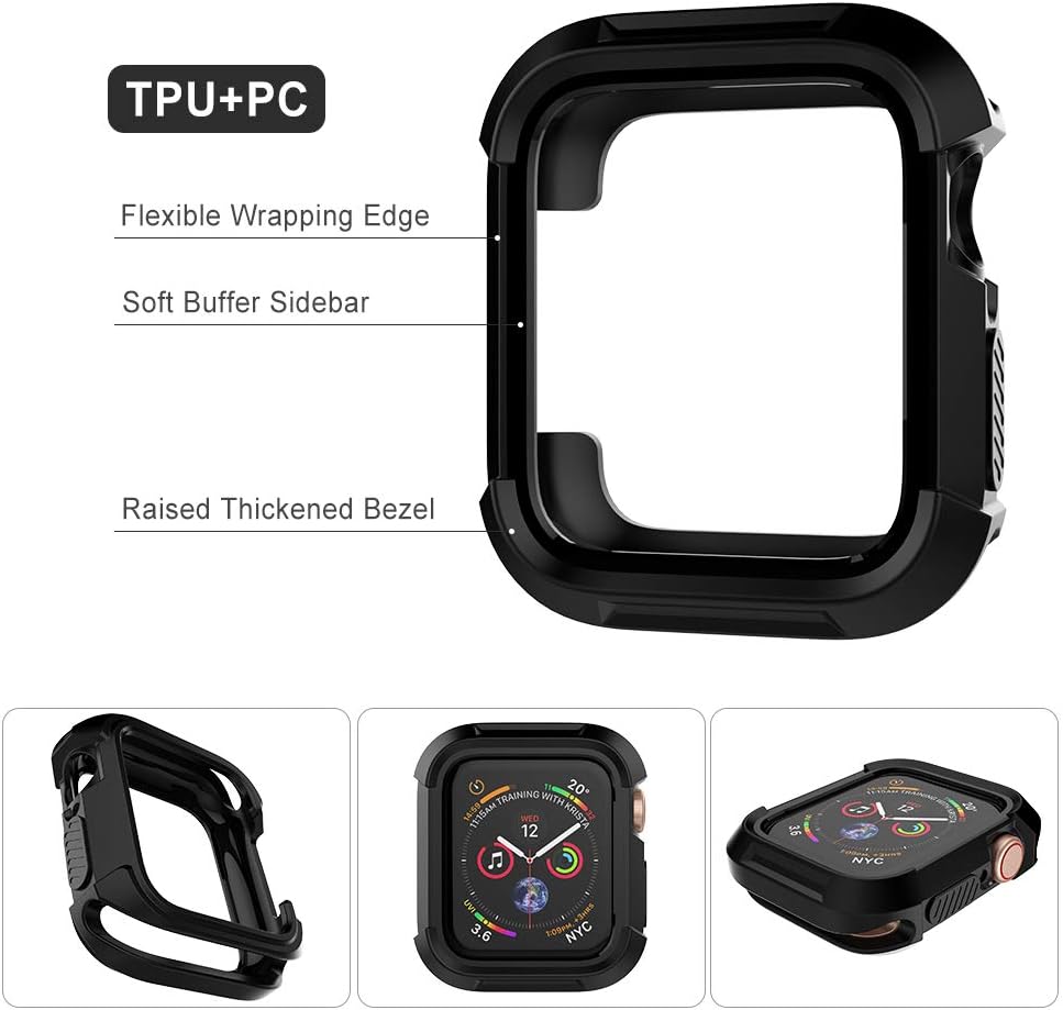 Compatible for Apple iWatch 38mm Case, Toward Rugged Shock Proof Bumper Cover with Soft TPU Screen Protector Case for iWatch 38mm Series 3, Series 2, Series 1 (Black + Rose Gold, 38mm)