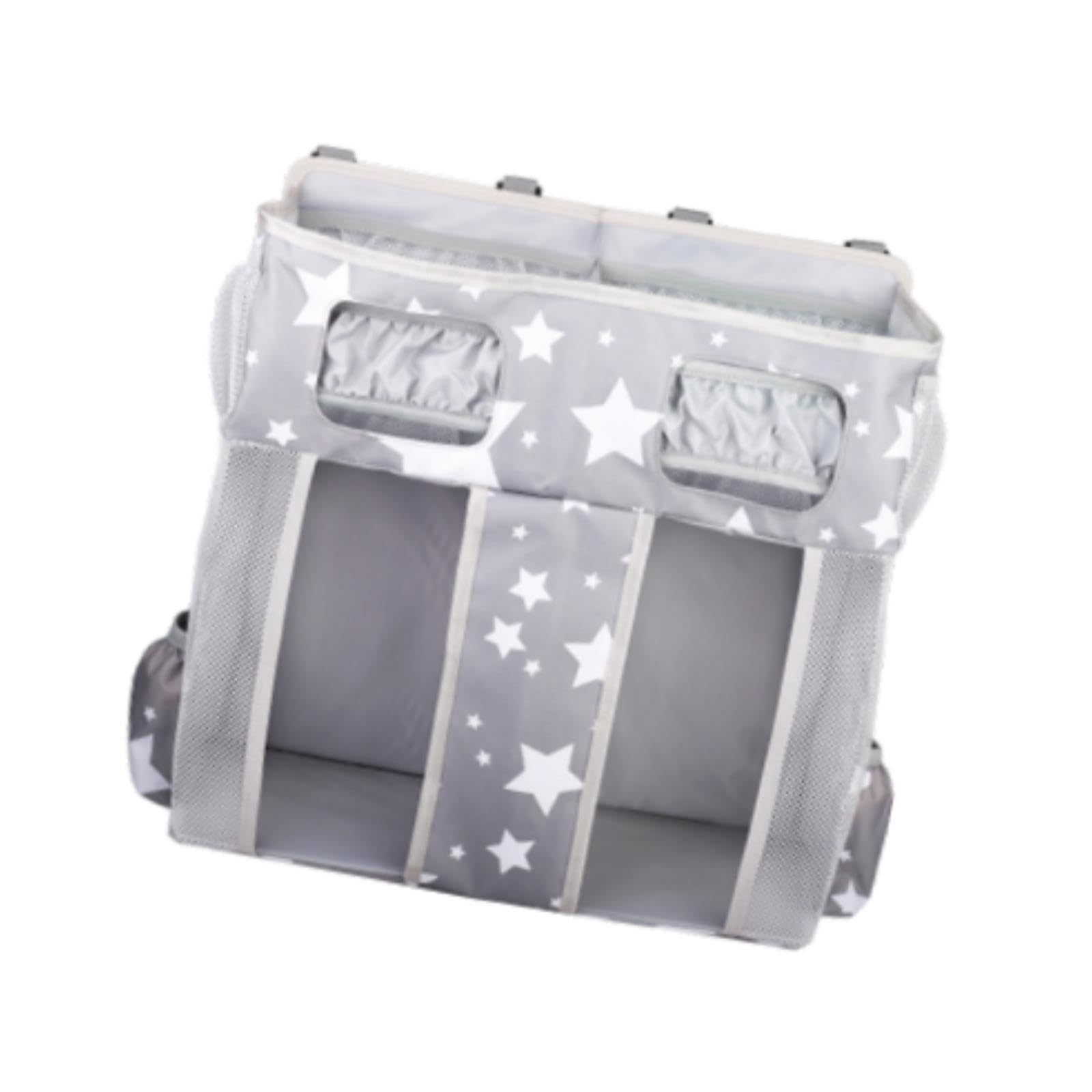 Hanging Diaper Organizer Spacious Changing Table Playard Baby Diaper Stacker Gray White Stars| Storage Box with Lid | PVCStorage Container-image-46