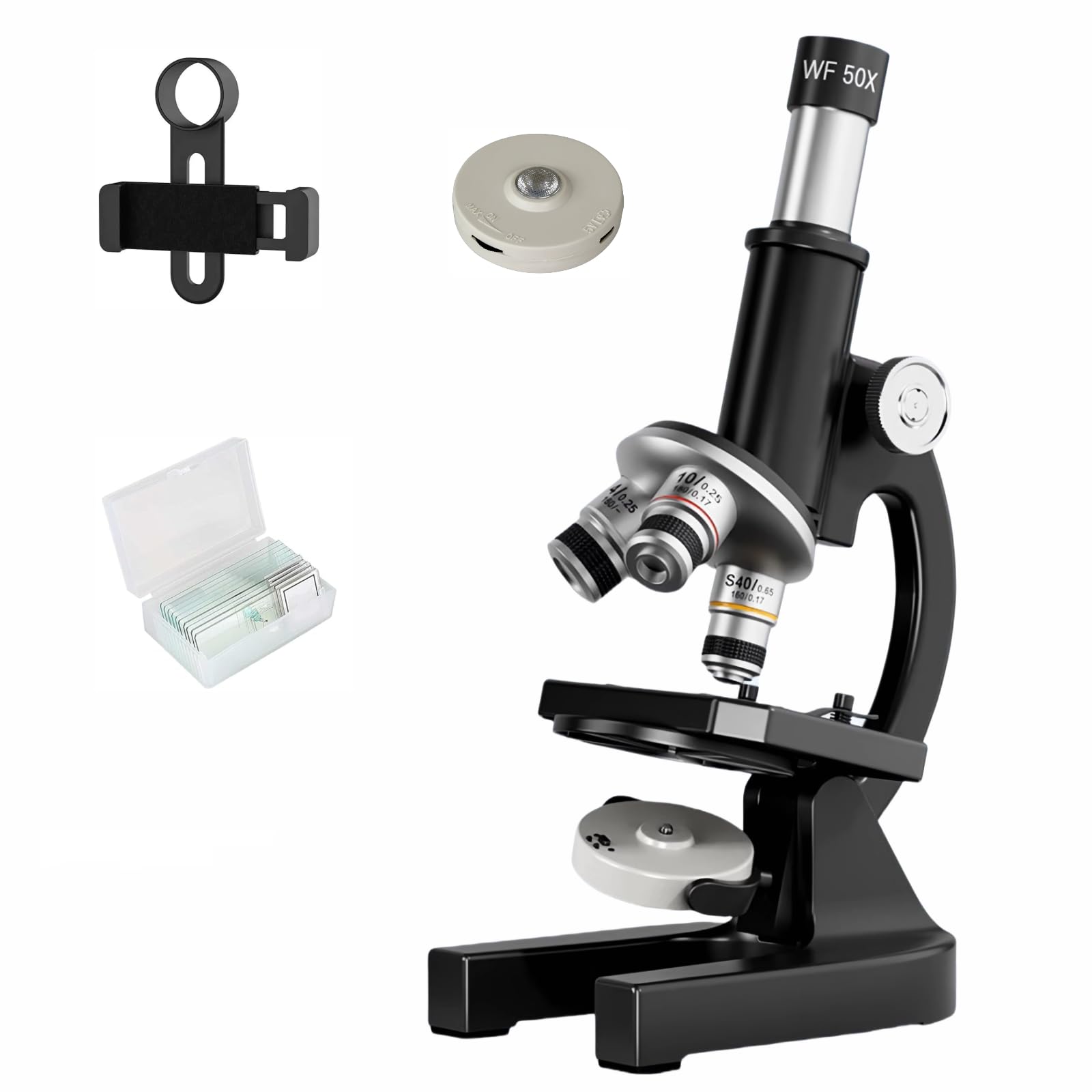 Microscopio para Estudiantes y Adultos, Aumento de 200-4000X, Potente microscopio biológico Educativo (Black)