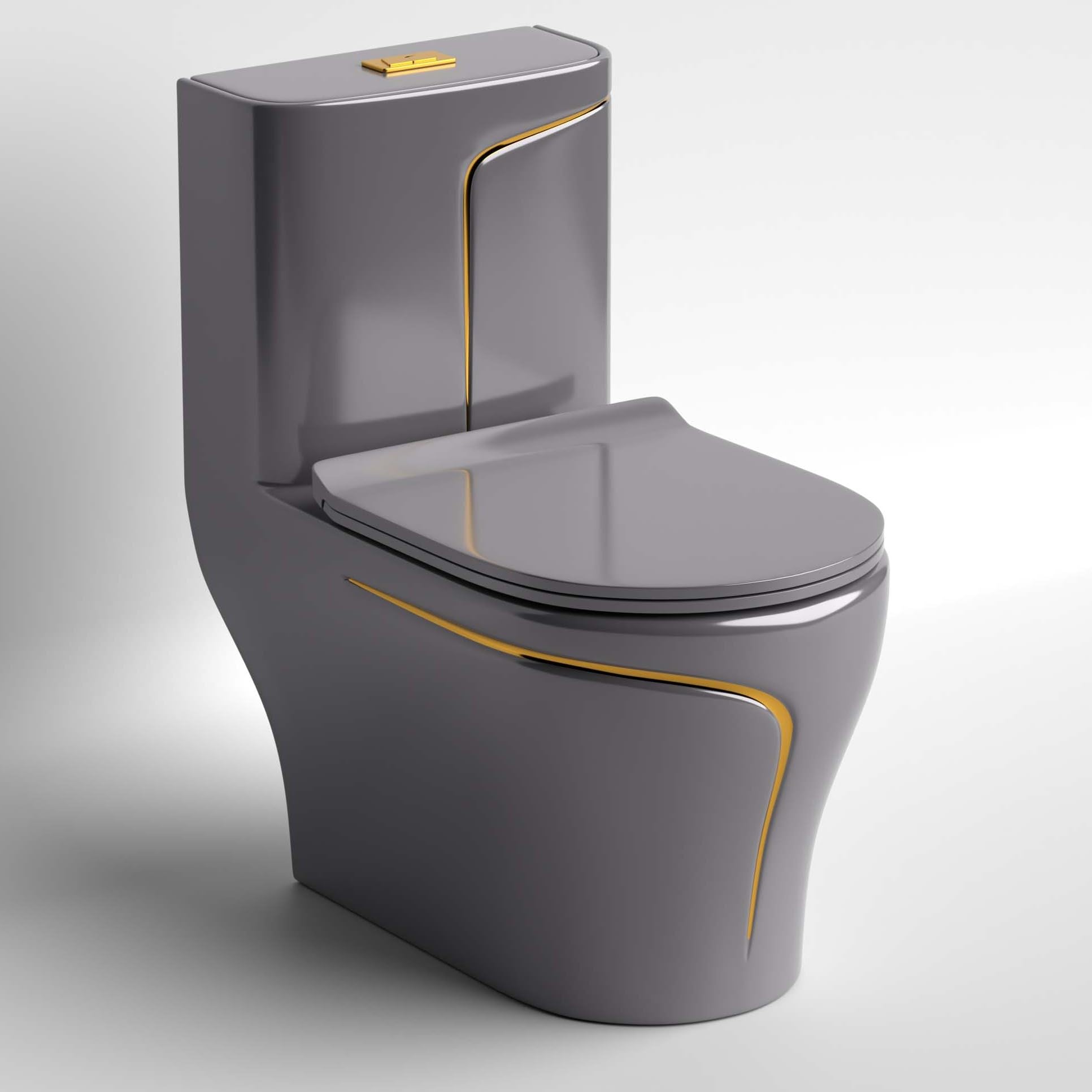 InArt Premium Western Floor Mounted One Piece Commode Water Closet Ceramic Western Toilet/European Commode With Soft Close Seat Cover For Lavatory, Toilets Grey Rimless (P-Trap Outlet Is From Wall)-image-32
