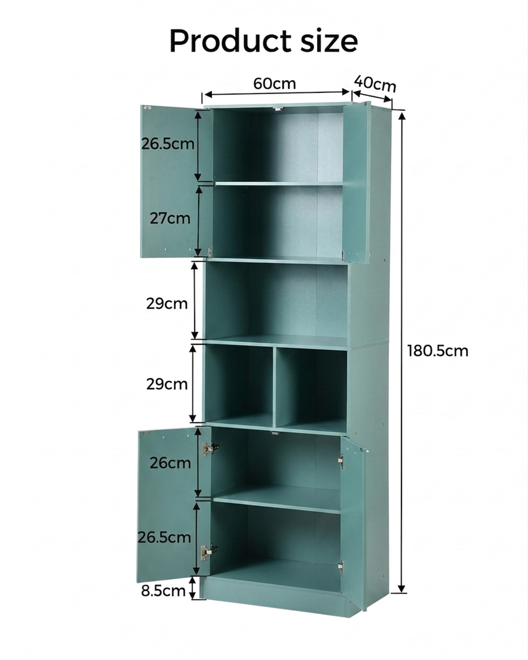 Mobile Cucina 60x40x180.5cm Credenza con Ripiani Regolabili Armadio Salvaspazio per Cucina Soggiorno Bagno Verde