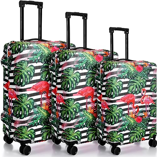 Amylove 3 Pcs Suitcase Covers Protective Washable Suitcase Protector Anti Scratch Luggage Cover Protector for 18-28 Inch Luggage (Flamingo)
