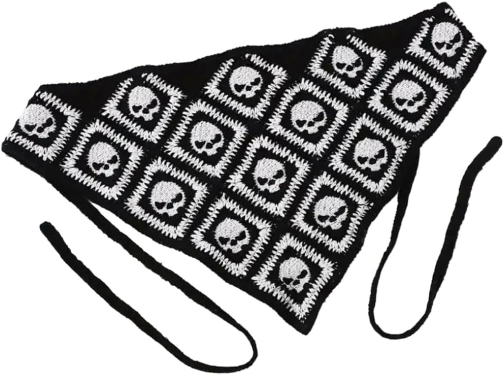 ClawsandPaws Black Gothic Crochet Bandana, Spiderweb Scarf, Halloween Style, Triangle Headband, Unisex