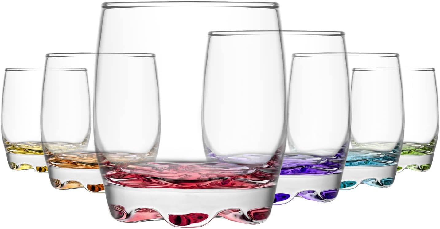 LAV Stemless Glass Champagne Flutes Set of 6 - Colored Drinking, Cocktail, Water Glasses - Clear Wine Bar Glasses for Prosecco, Mimosa - Wedding, Bridal (Updated Design | Small 9.75 oz)