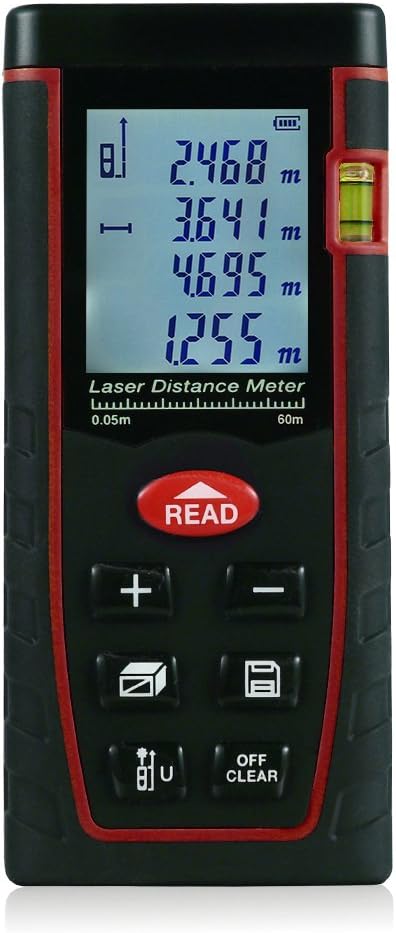 XSMeterHouse Handheld Digital Laser Distance Meter 196 Feet Laser Measure with Pythagorean Theorem,Self Calibration Storage (30 units) Range Finder with m/in/ft