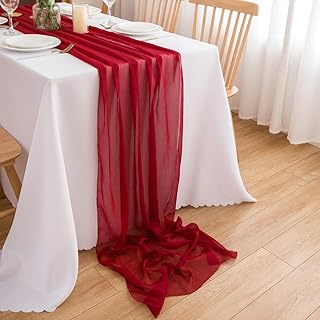 CHUQING Camino de Mesa de Gasa Rojo para Boda, Navidad, decoración de Mesa, 3 m, Color Burdeos