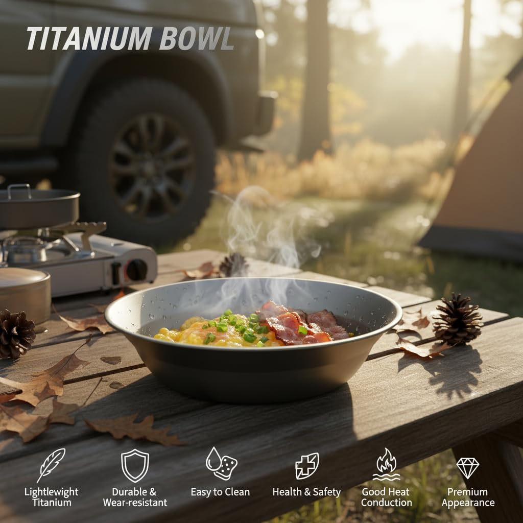 Pure Titanium Camping Plate 7.28 inch,Outdoor Ultralight and Compact Dinner Plate for Backpacking, Camping,Hiking Kitchen,Pure Titanium Tableware(25.4oz)