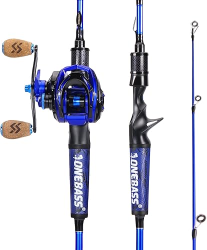 One Bass Combo de caña de pescar y carrete, IM7 Graphite 2 Pc Blank Baitcasting Combo, caña giratoria con mango de súper polímero