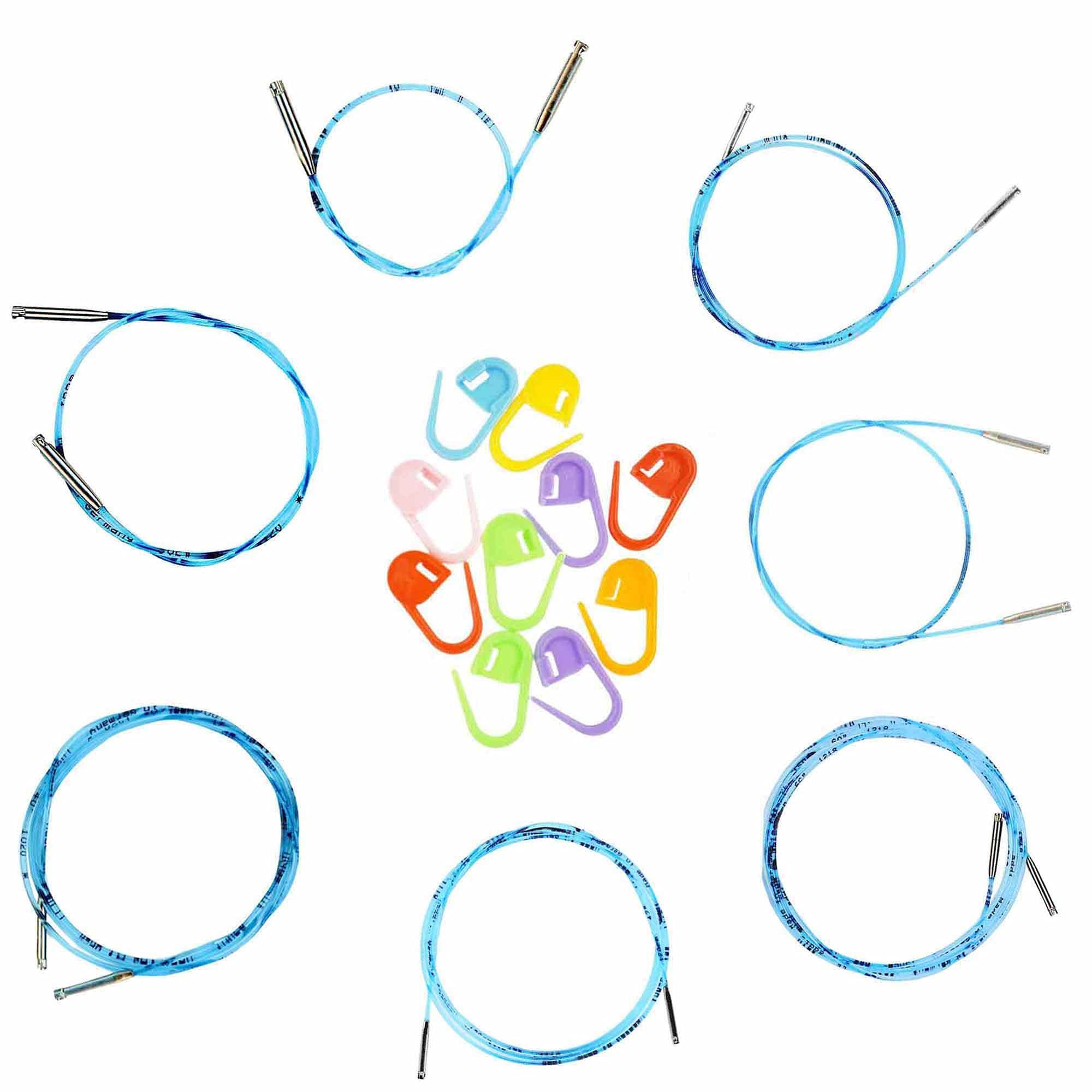 AddiClick Interchangeable Cords 7-Set for 3.5 inch Rocket and Rocket 2 Circular Tips Makes 16/20/24/32/40/47/60 inch (40/50/60/80/100/120/150cm) Needles Bundled with 10 Artsiga Crafts Stitch Markers