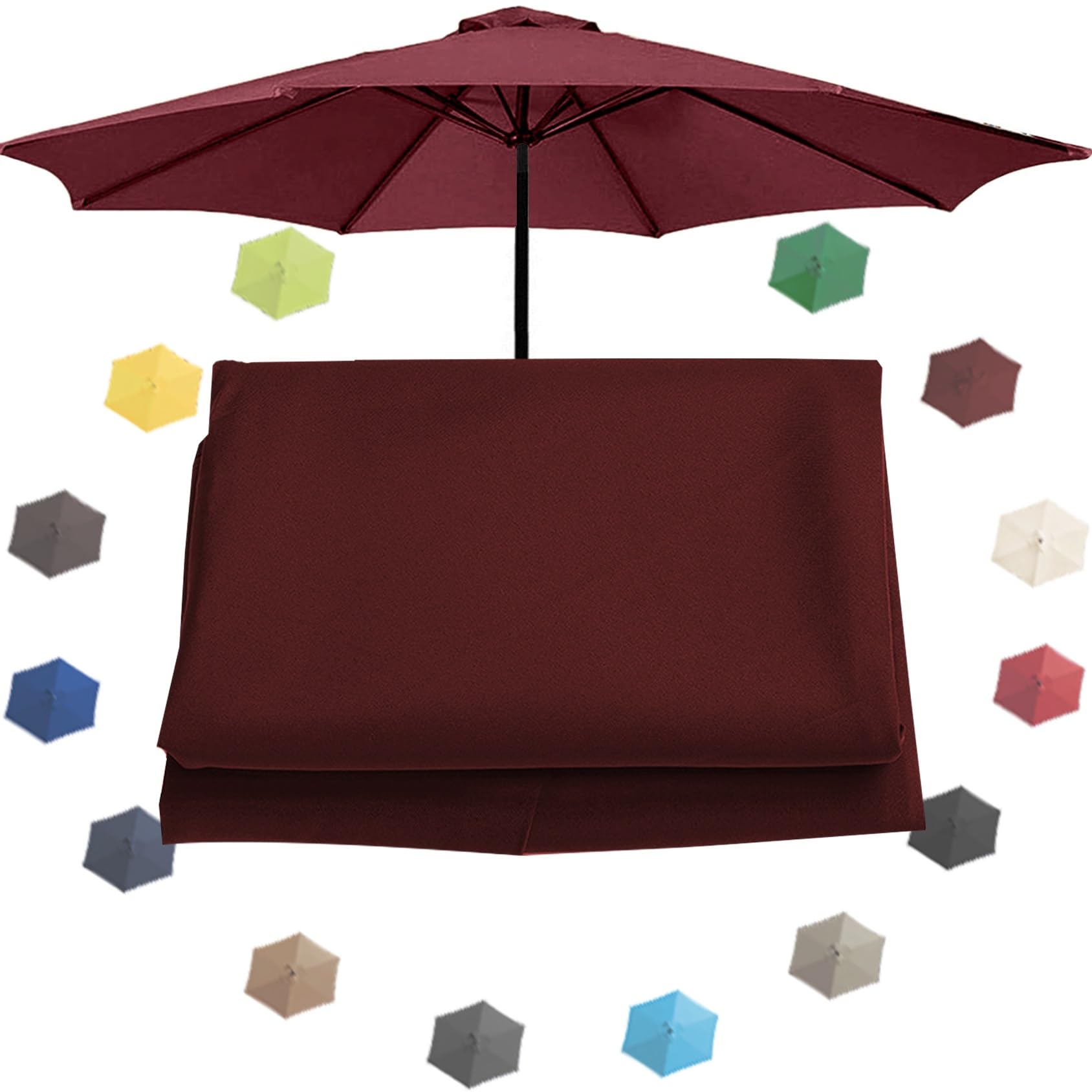 Replacement Parasol Canopy, Umbrella Replacement Cloth, Replacement Top Canopy For Umbrella Replacement Fabric Garden Parasol Canopy Cover For 200cm/270cm/300cm(6.6ft/9ft/10ft)(Color:Burgundy,Size:270