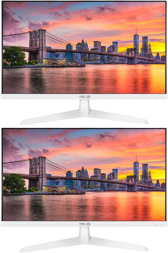 ASUS VY279HE-W Monitor diario LCD de 27 pulgadas, 1920 x 1080 FHD, 75 Hz, 1 ms, paquete de 2 con Adaptive-Sync, Eye Care Plus, aumento de color, VGA, HDMI, blanco