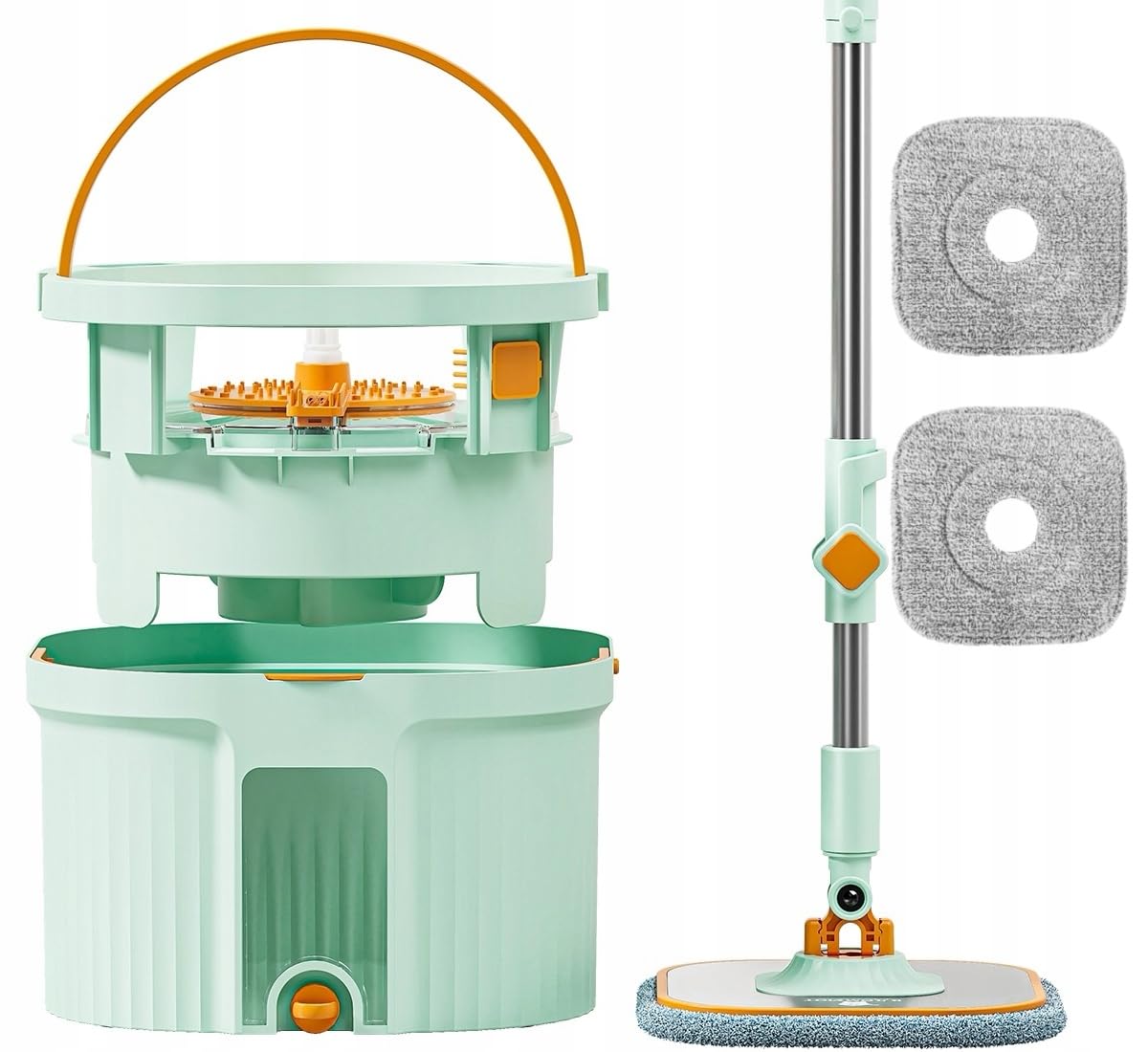 Avenue Fregona Plana Giratoria con Cubo de Doble Compartimento – Sistema de Agua Limpia y Sucia, Cabezal 360°, 2 Mopas de Microfibra, para Parquet y Azulejos