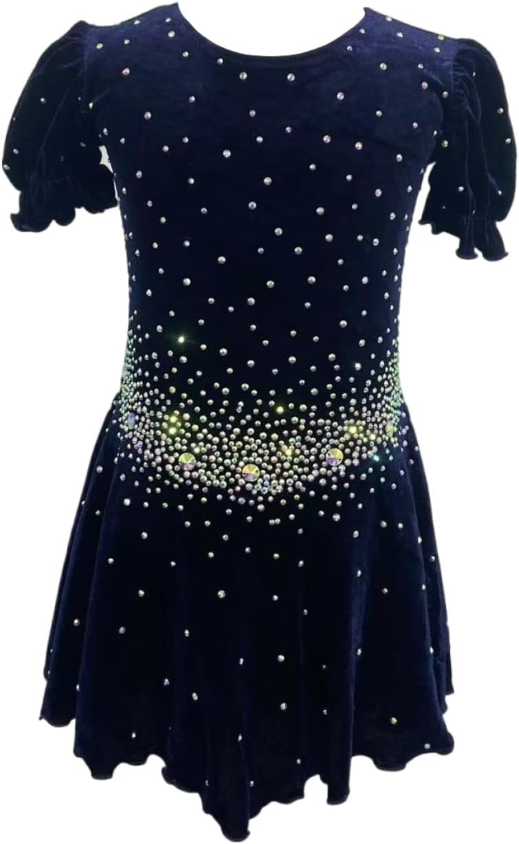 Figure Skating Dress,Girls Sparkling Navy Blue Diamond Skating Performance Competition Wear Costume