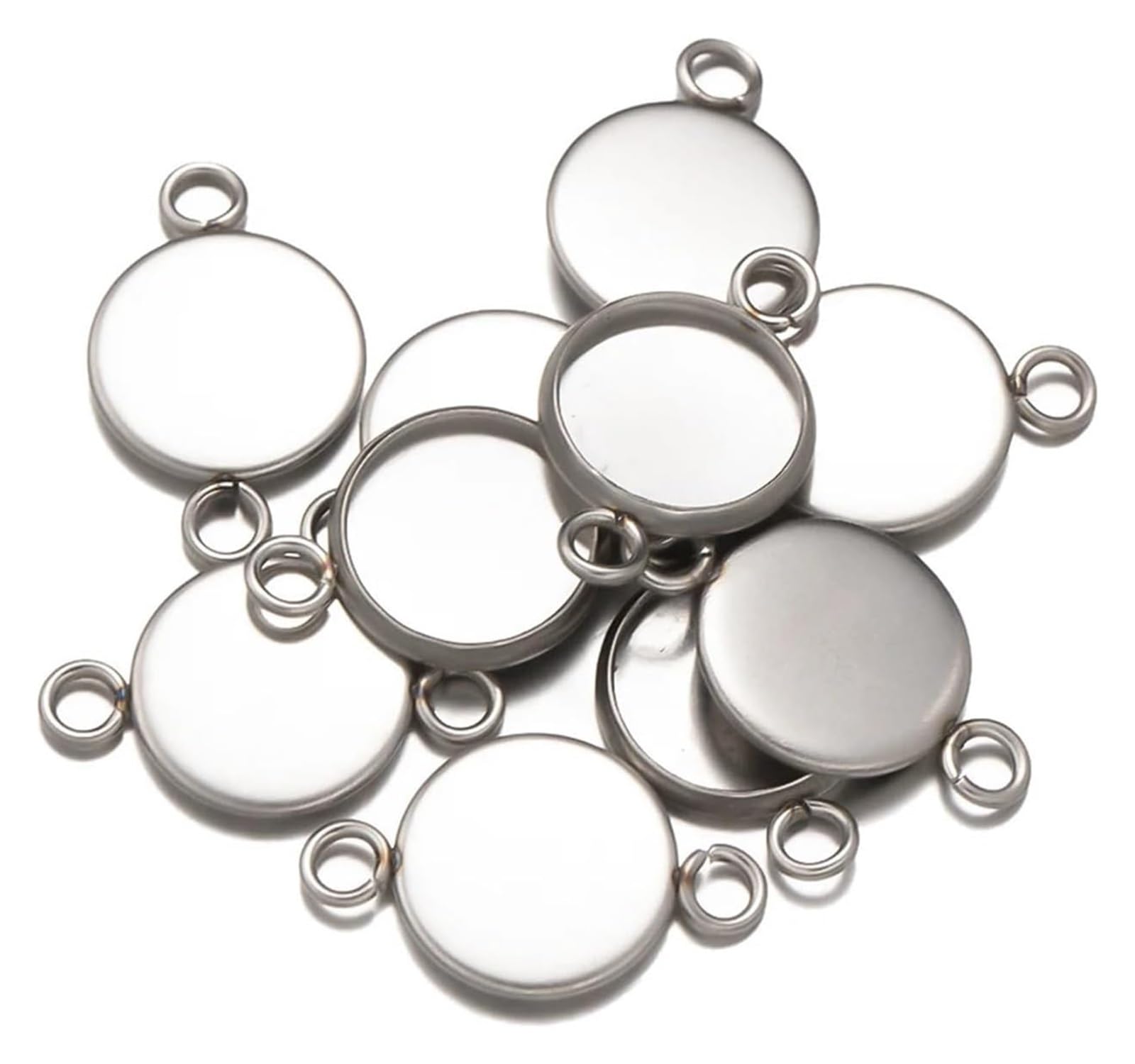 Podstawki do wisiorków, Okrągłe tace z podwójną pętelką(Silver,16mm)