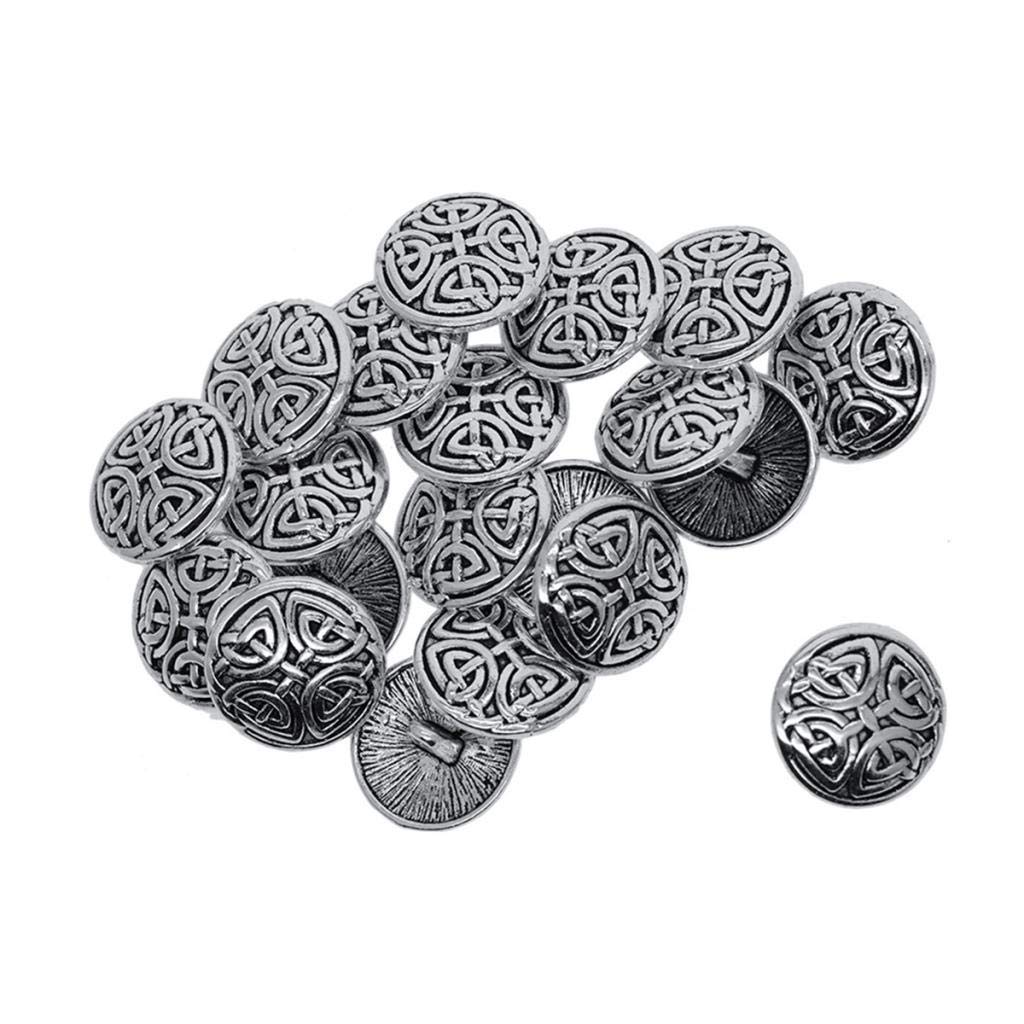 Inzopo 20 Pieces Vintage Metal Buttons Embellishments Buttons Shank Buttons Viking Button Sewing Buttons for Jewelry Making - 17mm Maze 17mm Maze