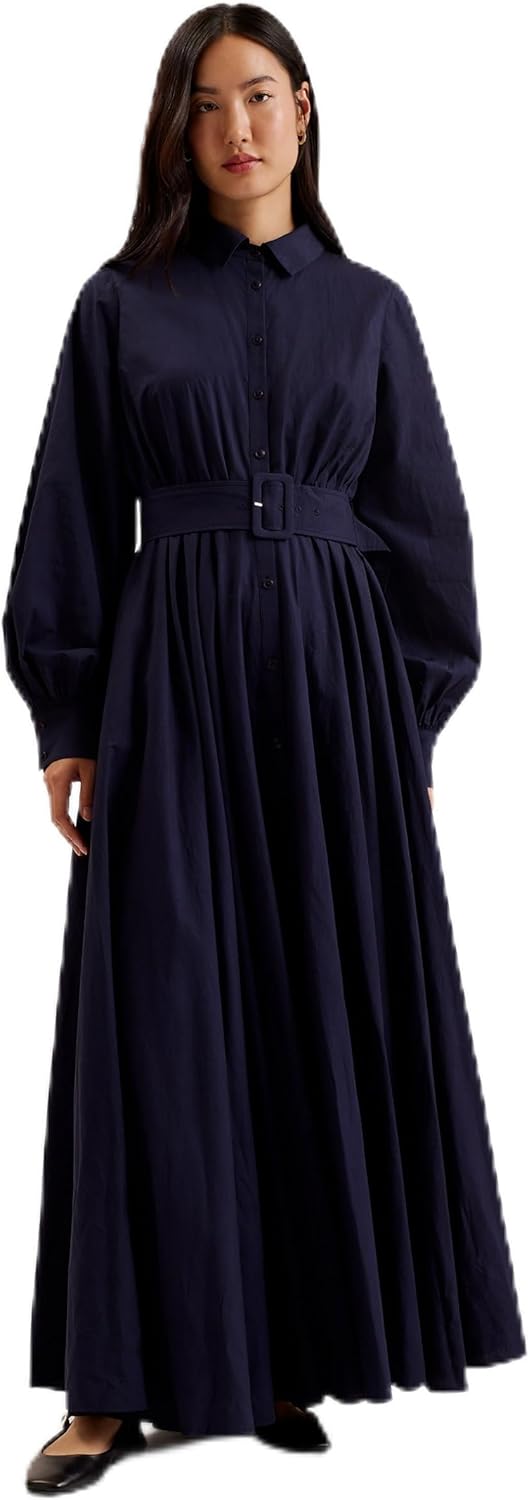 TED BAKER Ladies’s WMD-ene-Button Down Maxi Shirt Costume with Belt Informal Enterprise Costume, Navy