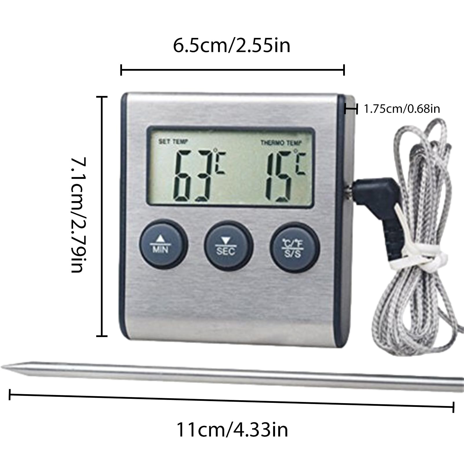 Probe Thermometer Electronic Grill, Oven Barbeque Probe, Meat Thermograph, Digital Meat Thermograph, Instant Read Thermograph, Temperature Meter for Food with Timer, Instant Read Temperature Meter for