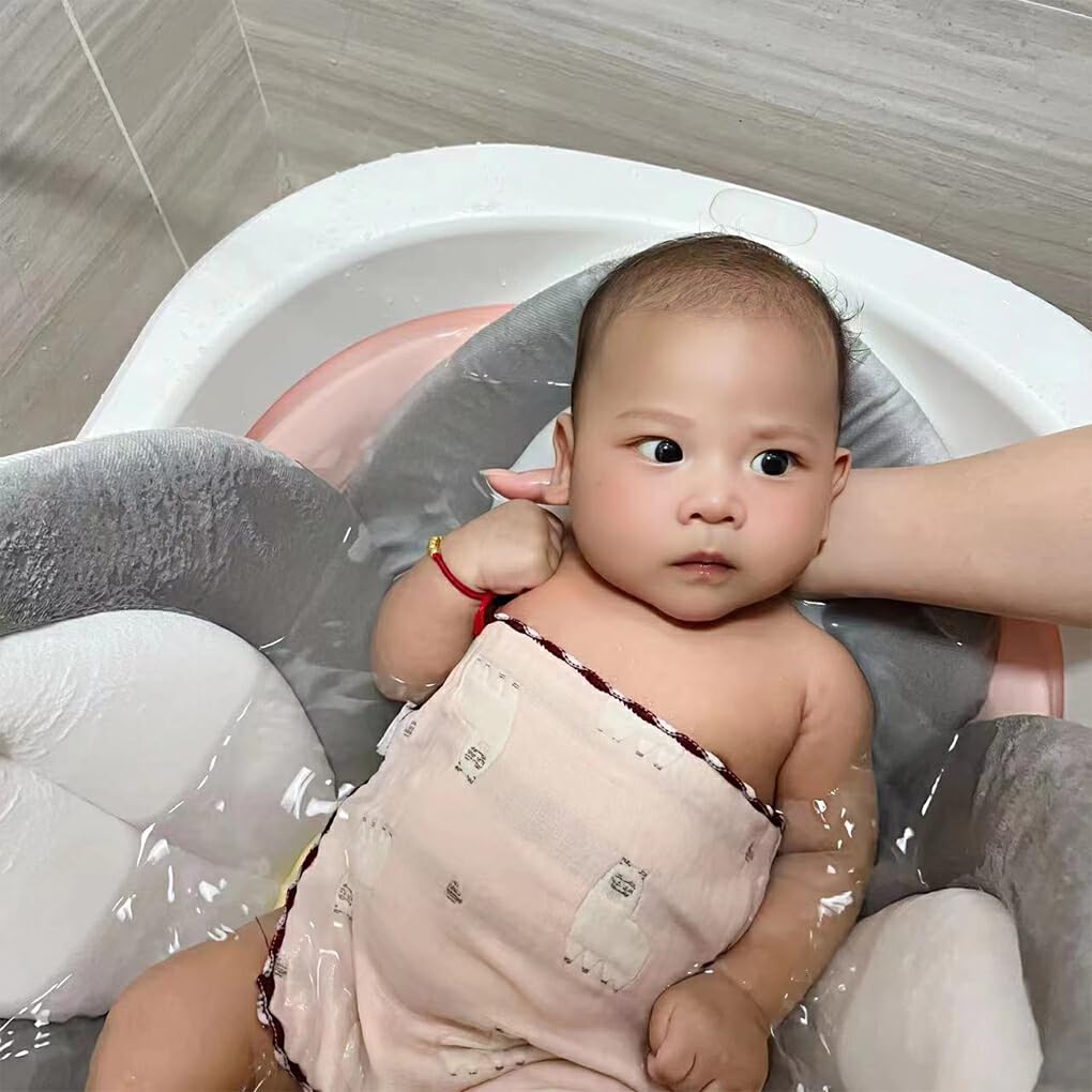 Coussin de Bain Bébé Doux et Confortable, Tissu Heureux et détendu, Bain Fleur Siège de Bain Bébé Tapis de Siège en Maille, Côté Blanc, 80cm